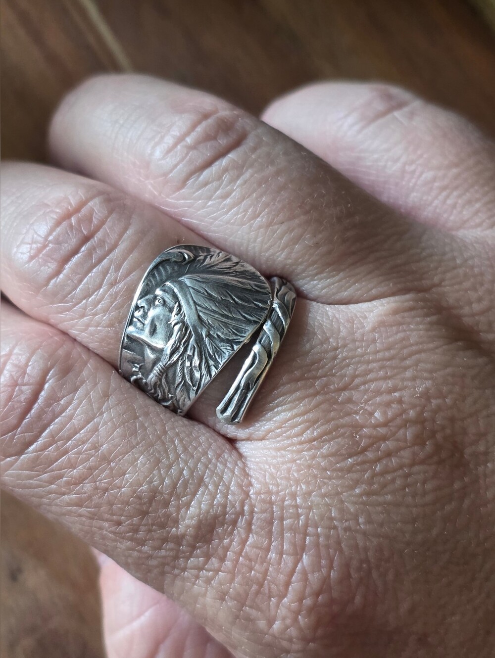 Vintage | Sterling Silver | Native American Spoon Ring | Size 7.5 | Euc